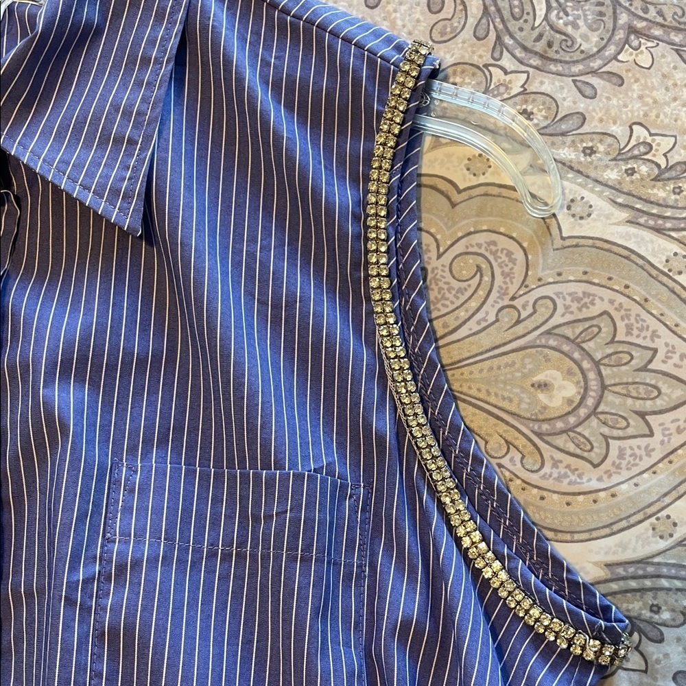 Sandro Navy Striped Button-Down Sleeveless Shirt - Picture 6 of 10